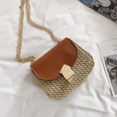 

2019 new simple contrast color woven bag fashion casual wild shoulder bag female Sen temperament chain Messenger bag