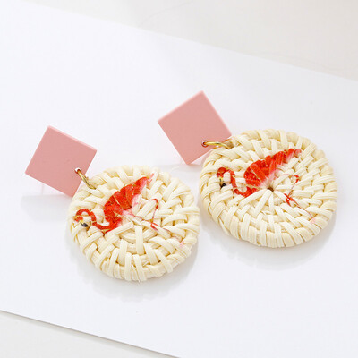 

Flashbuy Handmade Rattan Statement Earrings for Women Flamingo Earrings Pineapple Braid Pendientes Girls Jewelry Party Accessory