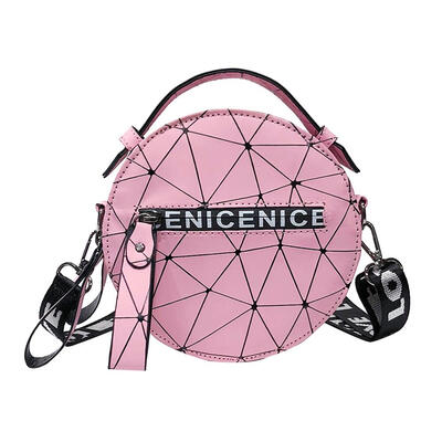 

Geometric Plaid Round Shoulder Handbags Women PU Leather Crossbody Bags