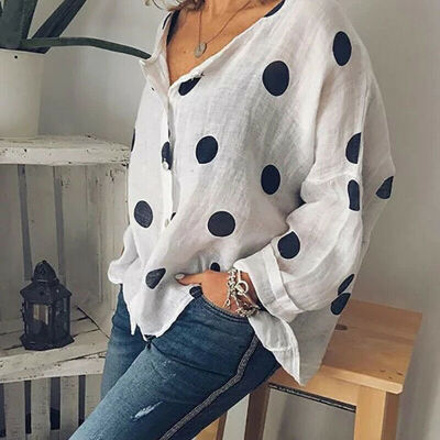 

Women Casual Loose Cotton Linen Button Long Sleeve Shirt Blouse Tunic Tops