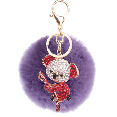 

8cm rex rabbit fur ball alloy diamond koala keychain cartoon couple bag car pendant
