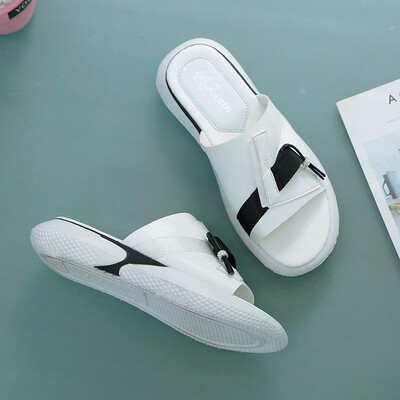 

Net red slippers women wear summer 2019 new thick bottom fashion Joker student flat beach slippers