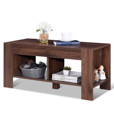 

2-Tier Wood Coffee Table Sofa Side Table with Storage Shelf-Walnut