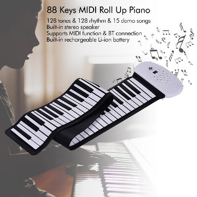 

88 Keys MIDI Roll Up Piano Electronic Silicon Keyboard Built-in Stereo Speaker 1200mA Li-ion Battery Support BT Connection Record