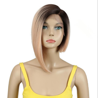 

Noble Wigs For Black Women Straight Synthetic Lace Front Hair 12" Ombre 3 Color Lace Front Wig Cosplay Blonde Lace Front Wig
