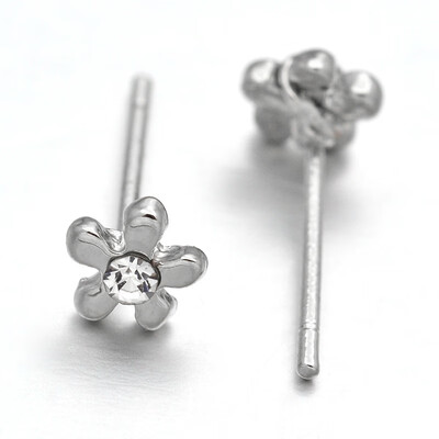 

Flower Alloy Ear Studs with Rhinestone&Plastic Earplugs Platinum 5x15mm Pin 08mm