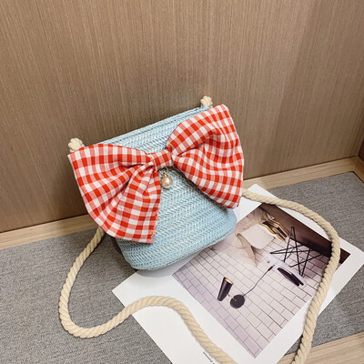 

Tailored Fashion Women Weave Straw Bag Plaid Bow Crossbody Bags Candy Color Shoulder Bags