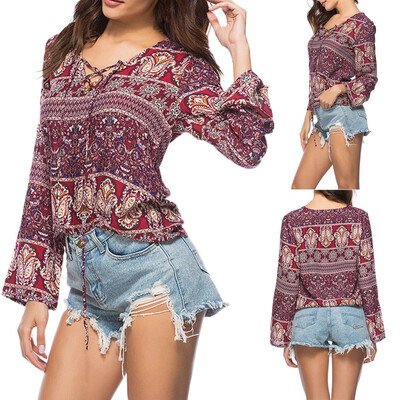 

Starmoon Womens Fashion Daily Printing V-Neck Long Sleeve Plus Size Shirt Top