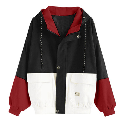 

Toponeto Women Long Sleeve Corduroy Patchwork Oversize Jacket Windbreaker Coat Overcoat