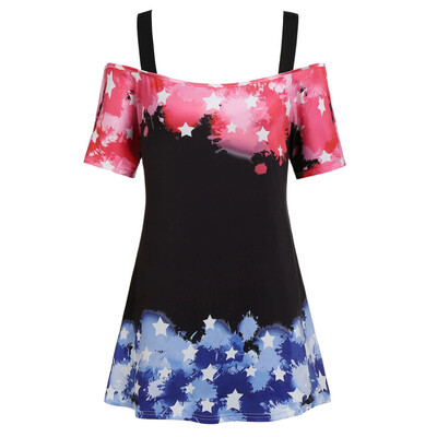 

Nomeni Women Summer American Flag Printing Shirt Short Sleeve Casual Tops Blouse