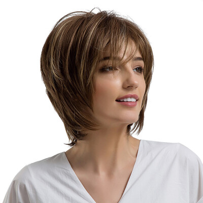 

〖Follure〗Natural Brown Short Hair Side Parting Synthetic Female Daily Wig New
