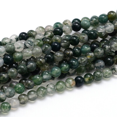 

Natural Gemstone Round Bead Strands Moss Agate 6mm Hole 1mm about 64pcsstrand 16