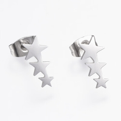 

304 Stainless Steel Stud Earrings Five-Pointed Star Stainless Steel Color 12x6x1mm Pin 08mm