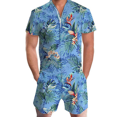 

Men Romper Street Casual Cargo Pants Jumpsuit Overall T-Shirt Shorts Set