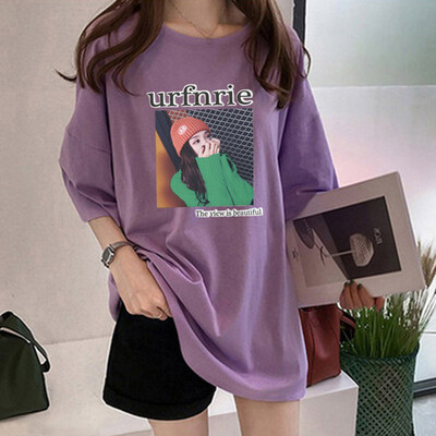 

Women Summer Round Collar Cartoon Print Loose Half Sleeve Casual T-Shirt
