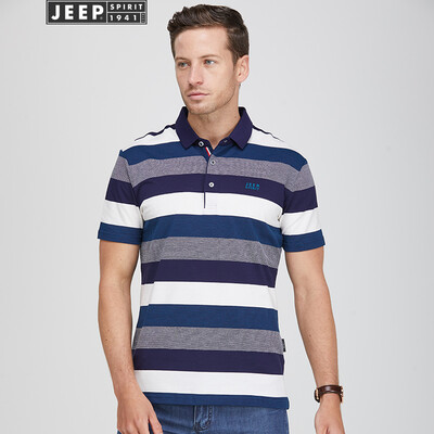 

Jeep short-sleeved T-shirt mens striped POLO shirt youth mens cotton lapel half sleeve 2019 summer new 8909 blue XL