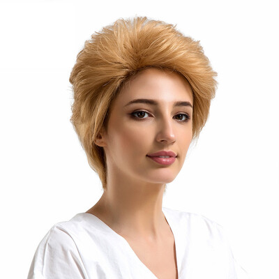 

〖Follure〗Natural Gold Curly Short Hair Wigs Fashion Slightly Human Hair Female Wigs