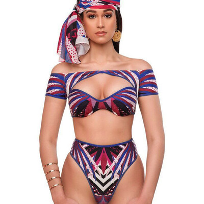 

Saidsome Fashion Women Swimwear Geometric Printed Push-Up Bikini Beachwear Swimsuit