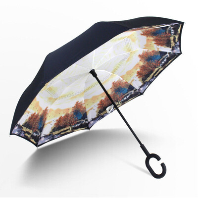 

Outdoor Inverted&Double Layer Windproof Umbrella Umbrella with UV Protection C-Shaped Handle
