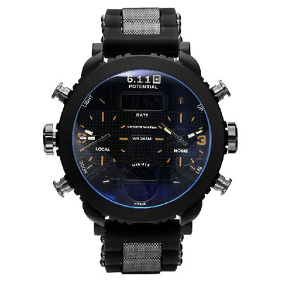

611 Men Outdoor Sport Silica Gel Band Watches Multi-Functional Waterproof Digital Wristwatches