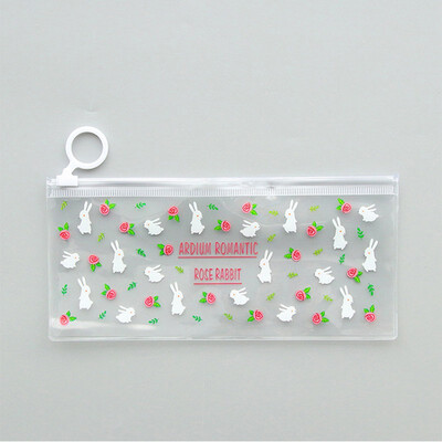 

Mohamm Korean PVC Kawaii Flower Transparent Zipper Fox Pencil Pouch Pencil Bag for Girls School Supplies Stationery
