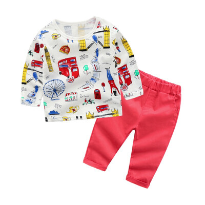 

Children Sets baby&girl Spring&Autumn Cartoon Print Long Sleeve Cotton Sweater Elastic Set toddler boys clothing