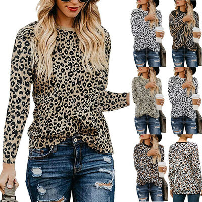 

Women Leopard Print T Shirt Ladies Long Sleeve Casual Top Tee Blouse Plus Size