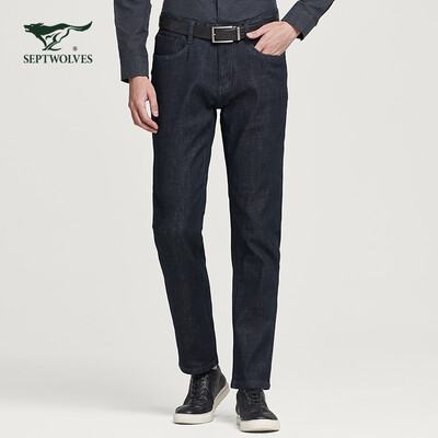 

Seven wolves jeans men 2018 winter new mens fashion casual warm denim trousers mens pants plus cashmere 001 black 30A