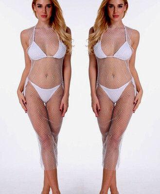 

Womens Summer Lace Fishnet Bikini Cover Up Swimwear Bathing Suit Beach Dress