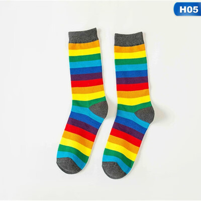 

Fashion Women Cotton Socks Rainbow Stripe Long tube socks