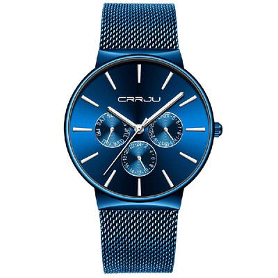 

CRRJU 2155 Man Quartz Wristwatch Luminous Function Date Week 24 Hours Dials Display Stainless Steel Watchband Male Watch