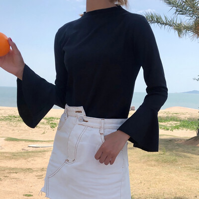 

Women Sweet O Neck Solid Long Flare Sleeve Casual T Shirt