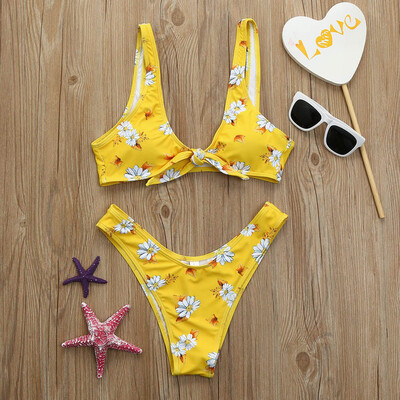 

Roseonmyhand Women Padded Bandage Floral Printed Beachwear Bathing Bikini Swimwear Set