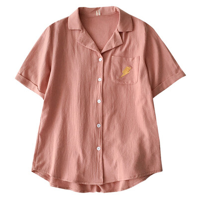 

Korean Embroidery Cotton Shirt Summer Fashion Women Blouse Lapel Short Sleeve Casual Tops Ladies Shirt Blusas Feminina