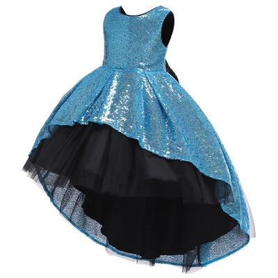 

Sequins Dress Irregular Sleeveless O-neck Children Mesh Princess Dresses
