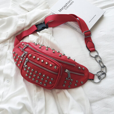 

Bodypack women 2019 new fashion shoulder slung bag Korean version of wild spring&summer personality rivets