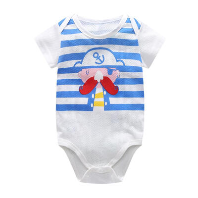 

Boys Short Sleeve Cartoon Soft Jumpsuit Stripe Breathable Baby Rompers