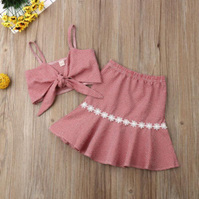 

US NEW Toddler Baby Girl Sling Lattice Tube Tops Dress Skirt Summer Clothes 2PCS