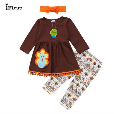 

Turkey Kids Girls Outfits Clothes Long Sleeve T-shirt Tops DressPants Leggings