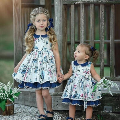 

Pretty Kids Baby Girl Princess Dress Casual Sleevless Lapel Party Birthday Dress