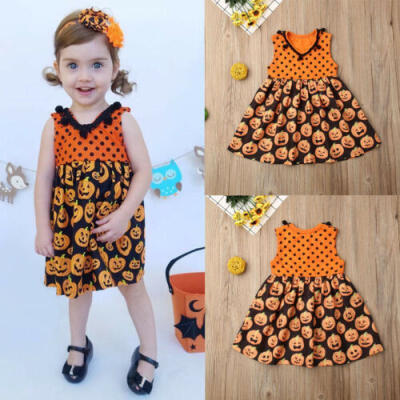 

US Toddler Kids Baby Girl Clothes Halloween Pumpkin Party Tutu Dress Outfits