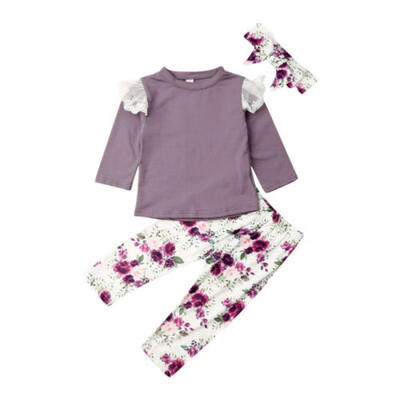 

USSTOCK Baby Girl Floral Outfits 3PCS Lace Ruffle Shirt Top Long Pants Leggings