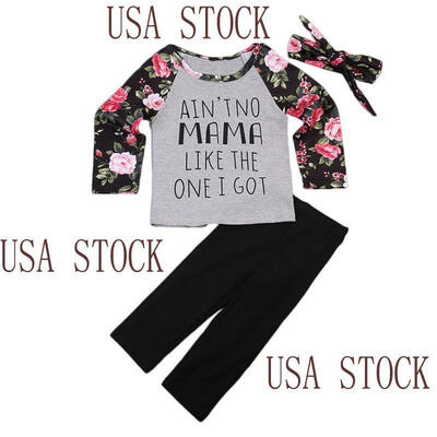 

USA Toddler Kids Baby Girls Outfit Floral Tops T-shirt PaI90s Hairband Clothes