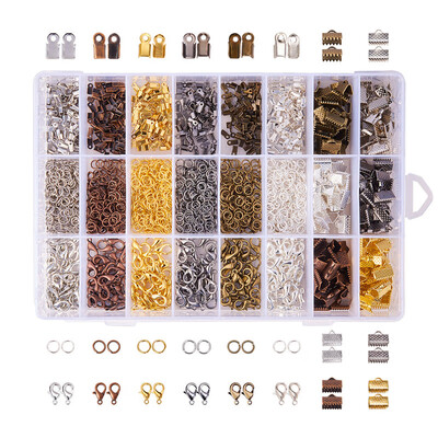 

PH PANDAHALL 1Box Jewelry Finding Set Lobster Claw Clasps Cord Ends Ribbon Ends Open Jump Rings