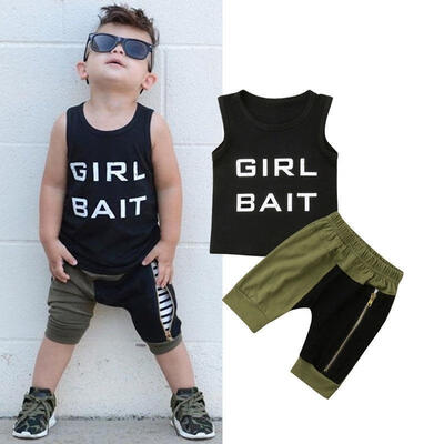 

2018 New Kids Baby Boys Summer Sleeveless Tops T-shirt Harem Shorts 2Pcs Outfits Set Clothes