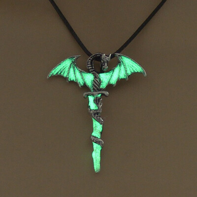 

Vintage Glow In The Dark Cross Dragon Pendant Necklace Luminous Halloween Jewelry