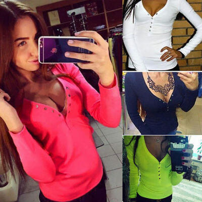 

Fashion Womens Ladies Long Sleeve Shirt Casual Blouse Cotton Tops T Shirt US