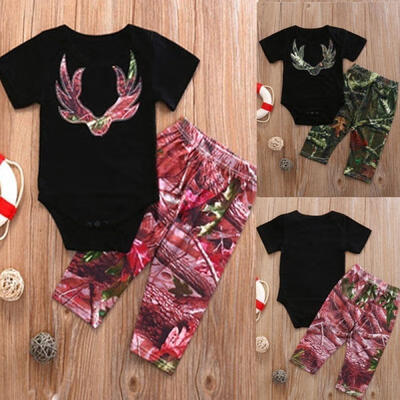 

2Pcs Newborn Kids Infant Baby Girls Boys Tops Short Sleeve Romper Camouflage Pants Summer Outfits Set Clothes 0-3Years