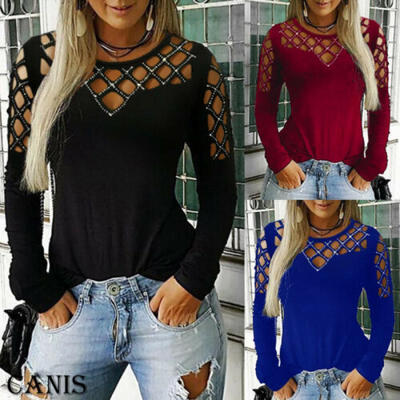 

Sexy Women Hollow Out Bodycon T-shirt Tops Blouse Off Shoulder Evening Party Tee