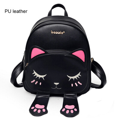 

Cute Cat Backpack School Women Pu Leather Backpacks for Teenage Girls Funny Cats Ears Canvas Shoulder Bags Female Mochila XA531B